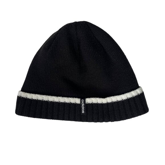 Adidas Knit Beanie Hat Black White Stripe One Size Unisex Warm Winter Accessory - Picture 1 of 7